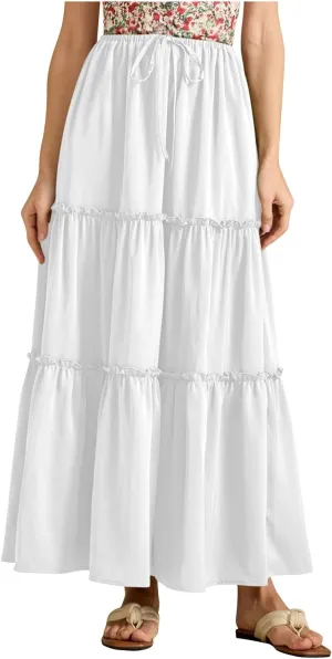 Summer Skirts for Women Elegant Smocked Layered Tiered Maxi Skirt Flowy High Waisted A Line Long Dress