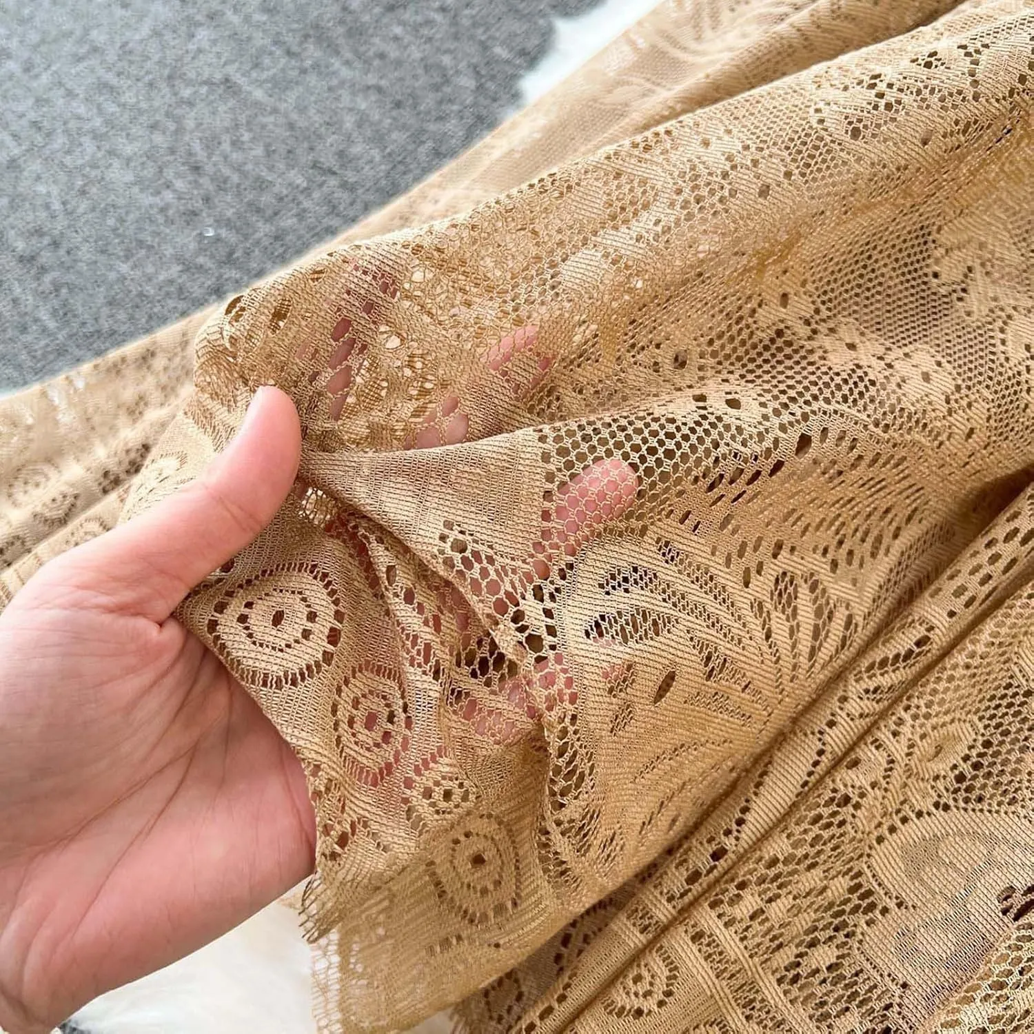 Summer Women Loose Casual Vintage Print A-Line Skirt White Cotton Linen Mid-Calf Skirts Lace Mesh Midi Half Dress