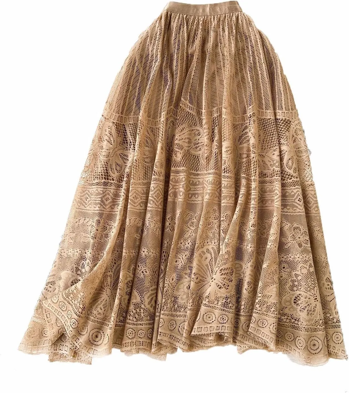Summer Women Loose Casual Vintage Print A-Line Skirt White Cotton Linen Mid-Calf Skirts Lace Mesh Midi Half Dress