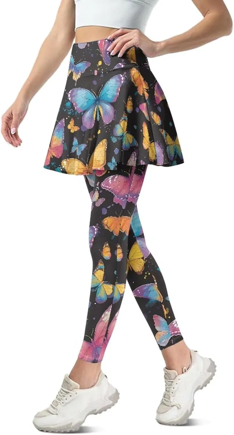 Sunflower Summer Gym Workout Outfits Leggings, Skull Yoga Running Casual Golf Tennis Legging High Waisted Skirts
