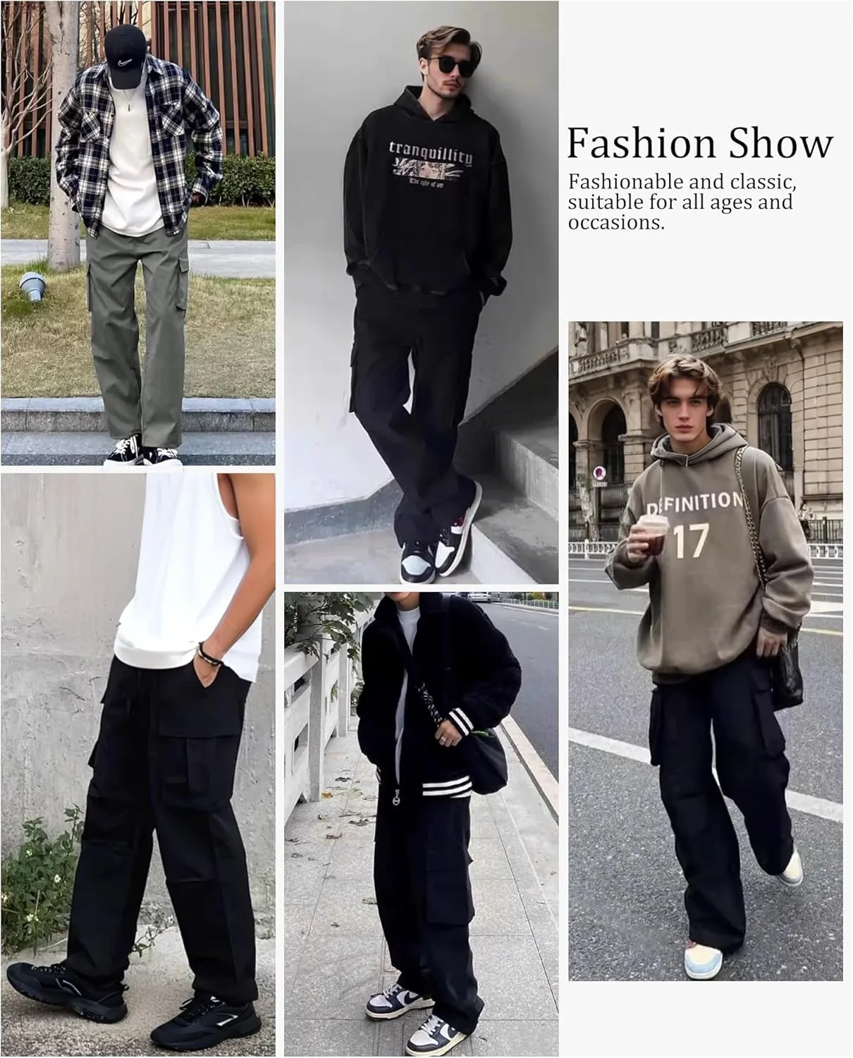 Susclude Mens Baggy Cargo Pants Wide Leg Sweatpants Y2K Summer Lightweight Elastic Waist Stretch Casual Pants for 2025