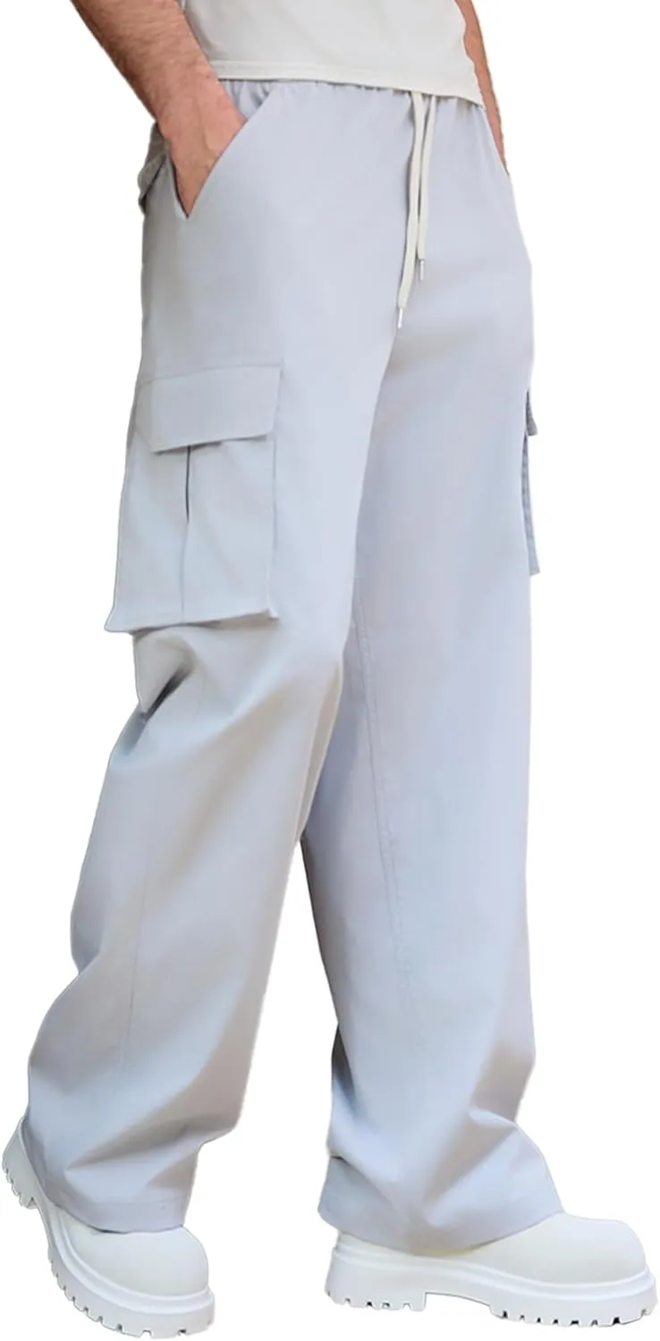 Susclude Mens Baggy Cargo Pants Wide Leg Sweatpants Y2K Summer Lightweight Elastic Waist Stretch Casual Pants for 2025