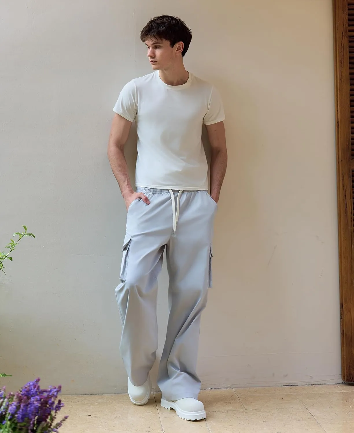 Susclude Mens Baggy Cargo Pants Wide Leg Sweatpants Y2K Summer Lightweight Elastic Waist Stretch Casual Pants for 2025