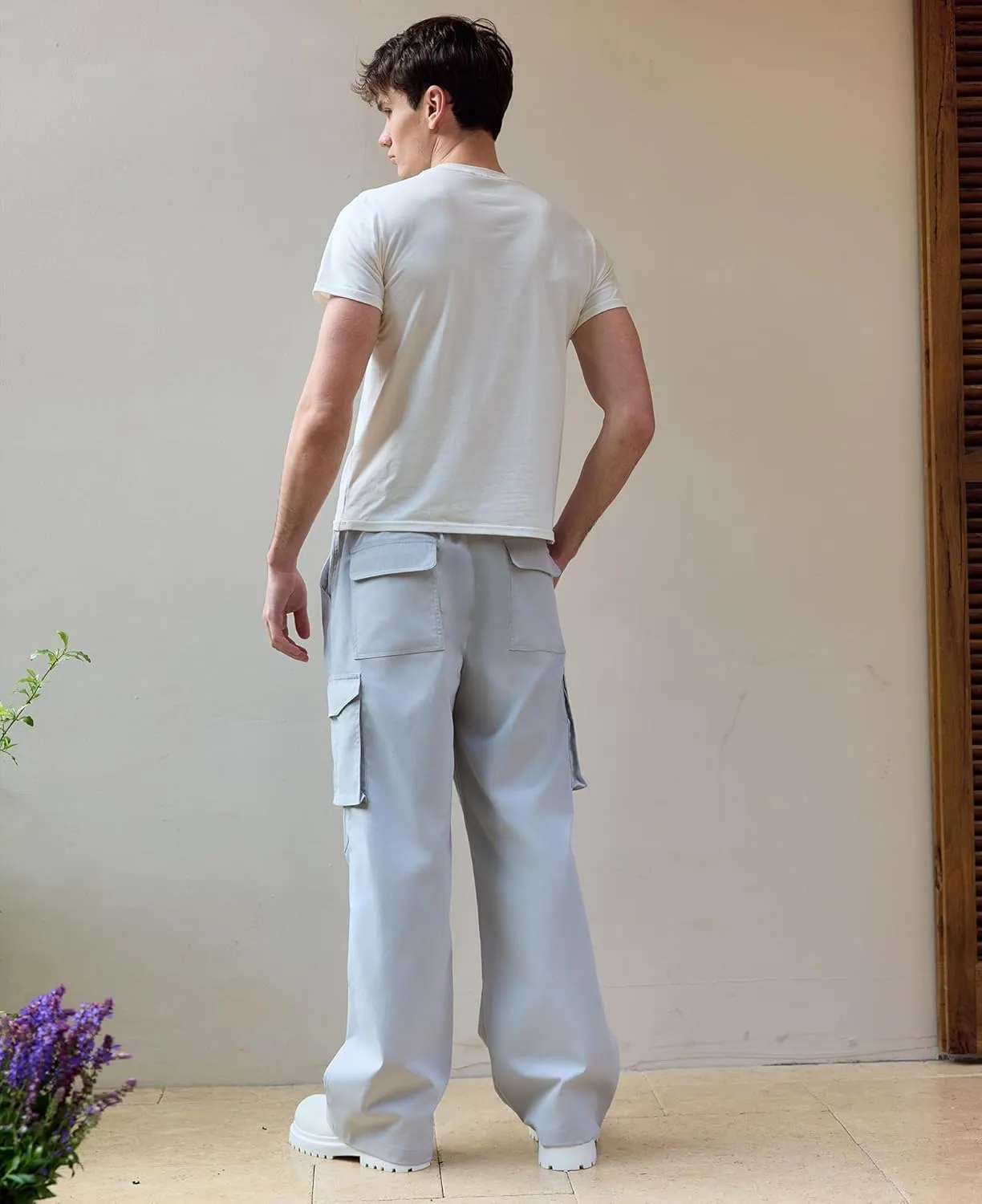 Susclude Mens Baggy Cargo Pants Wide Leg Sweatpants Y2K Summer Lightweight Elastic Waist Stretch Casual Pants for 2025