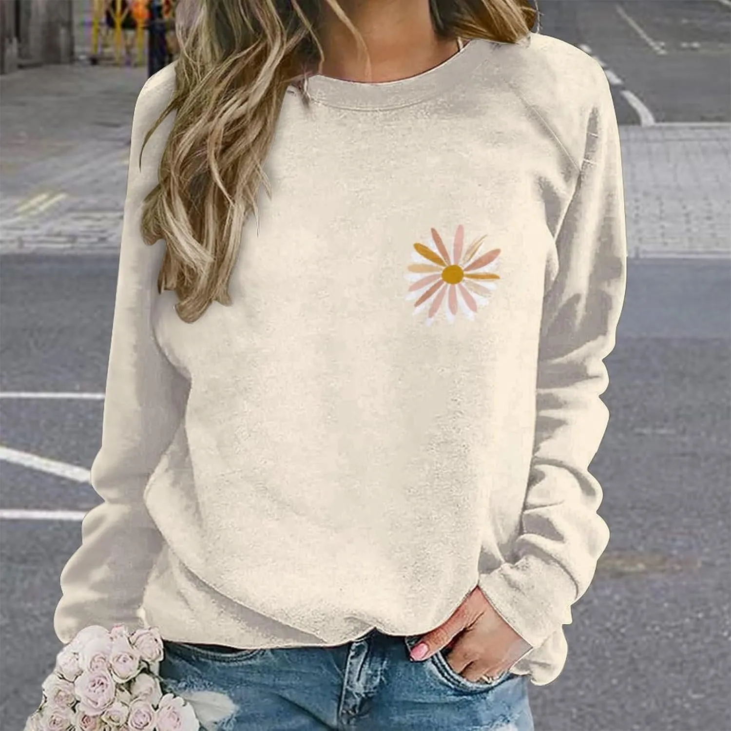Sweatshirt for Women Long Sleeve Crewneck Boho Fall Tops 2024 Graphic Tshirts Floral Casual Trendy Pullover Tunic Tops