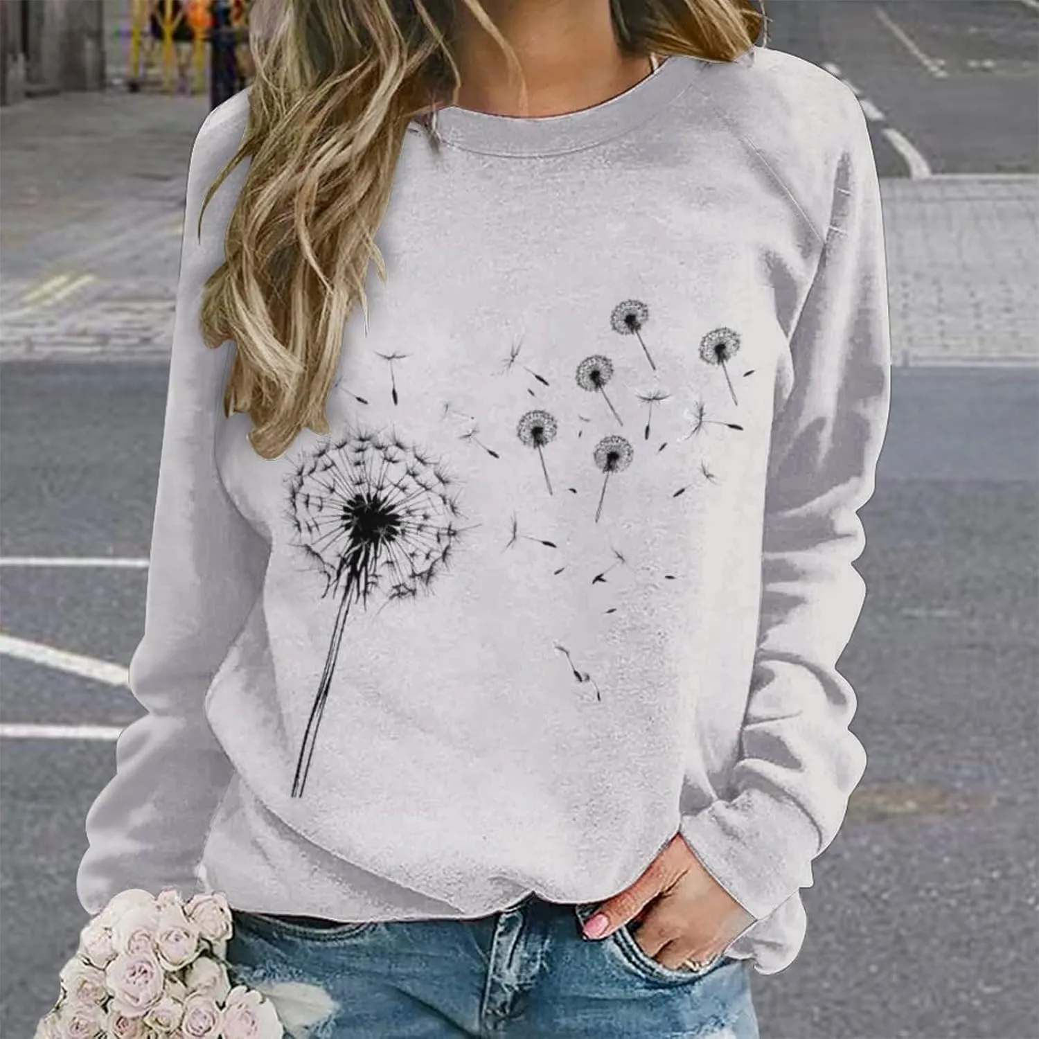 Sweatshirt for Women Long Sleeve Crewneck Boho Fall Tops 2024 Graphic Tshirts Floral Casual Trendy Pullover Tunic Tops