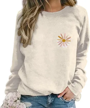 Sweatshirt for Women Long Sleeve Crewneck Boho Fall Tops 2024 Graphic Tshirts Floral Casual Trendy Pullover Tunic Tops