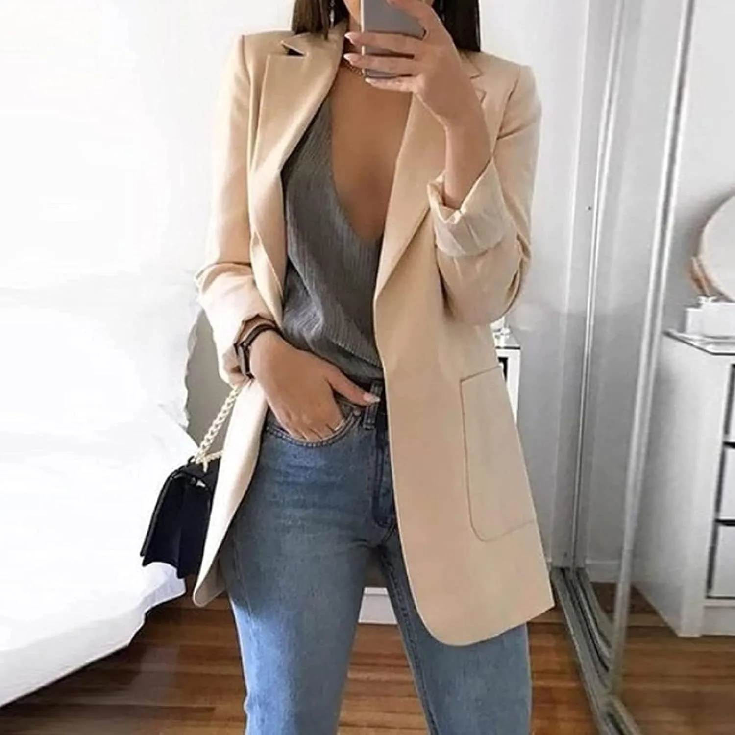 TANGNADE Womens Blazers for Work Casual Spring 2025 Plus Size Office Jacket with Pockets Trendy Fitted Business Clothes