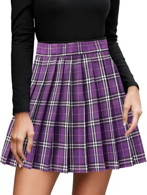Teen Girls Pleated Mini Skirt Preppy Plaid Skirts Elastic High Waisted Uniform Skirt Plus Size Tartan Skirts for School Girl