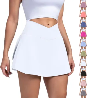 Tennis Skirts for Women with Shorts Underneath Cute Athletic Skirts with Pockets Slit High Waisted Golf Skirt