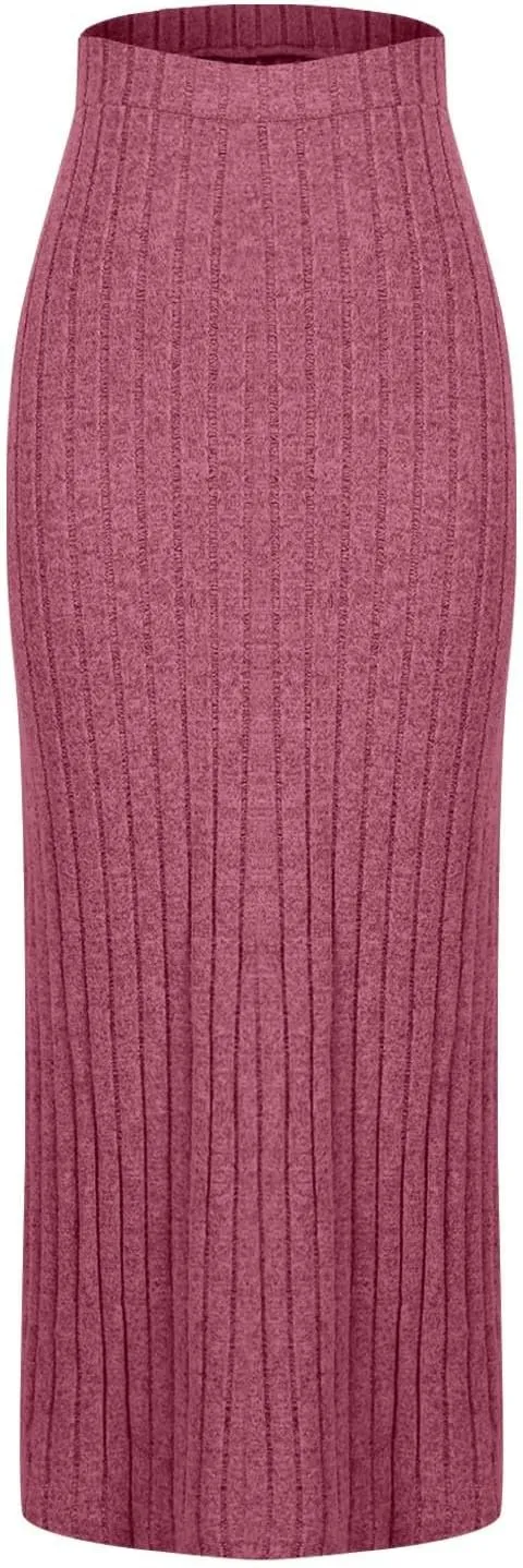 Texture Maxi Skorts for Women Ribbed Knitted Stretch Bodycon High Waist Pencil Skirts Casual Solid Side Split Skirt