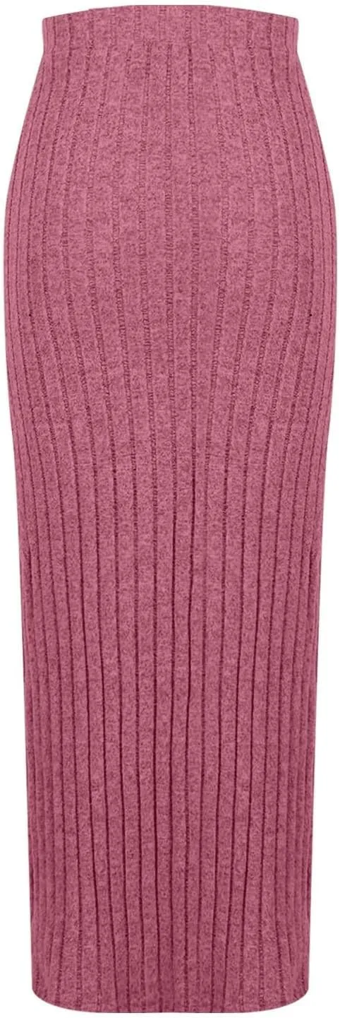 Texture Maxi Skorts for Women Ribbed Knitted Stretch Bodycon High Waist Pencil Skirts Casual Solid Side Split Skirt