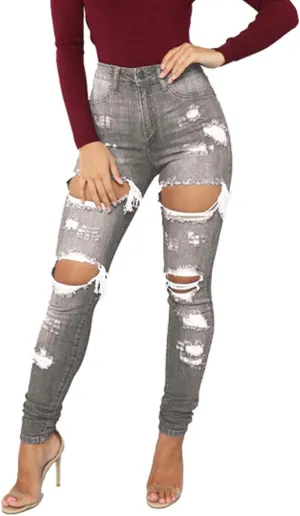 Tulucky Women's Boyfriend Jeans Distressed Slim Fit Ripped Denim Pants Comfy Stretch Skinny Jeans