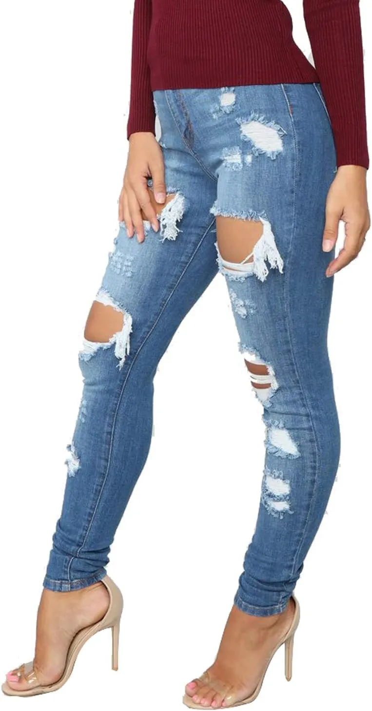 Tulucky Women's Boyfriend Jeans Distressed Slim Fit Ripped Denim Pants Comfy Stretch Skinny Jeans