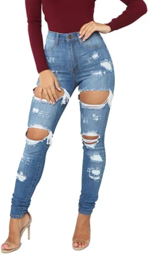 Tulucky Women's Boyfriend Jeans Distressed Slim Fit Ripped Denim Pants Comfy Stretch Skinny Jeans