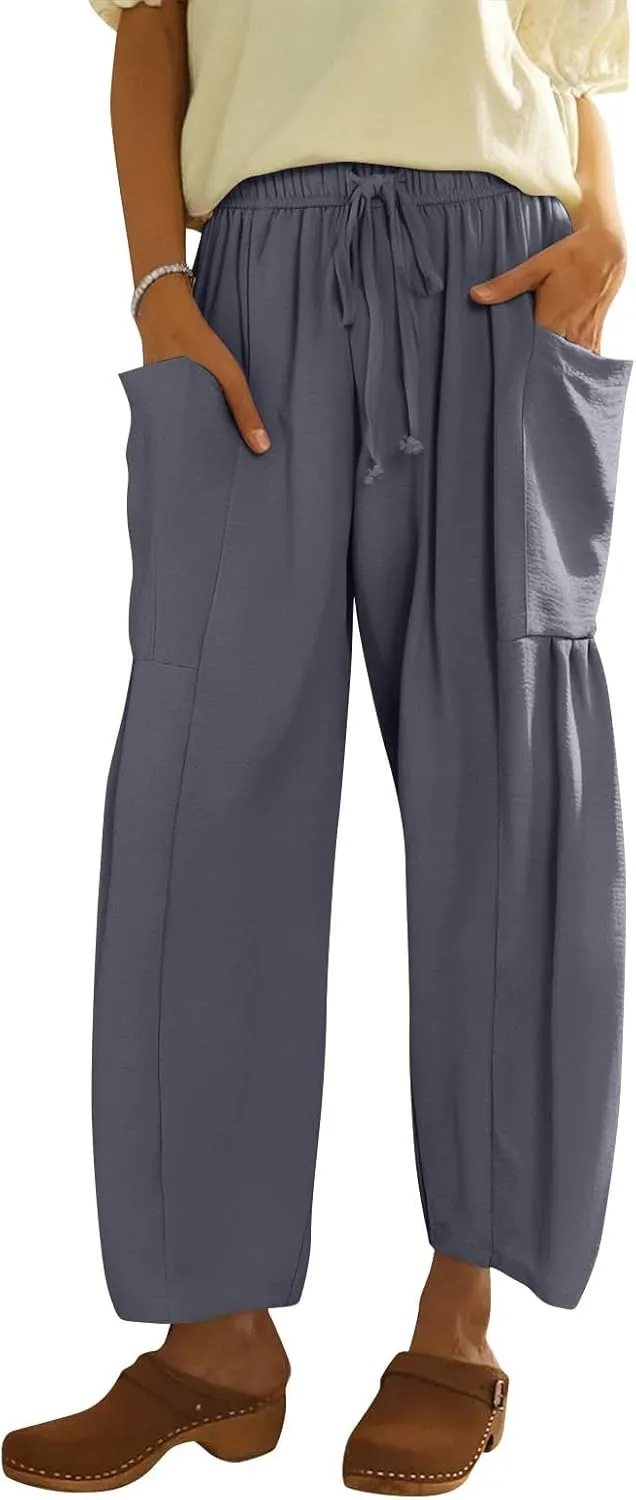 TWGONE Women's Palazzo Pants Wide Leg Loose High Waist Flowy Lounge Pants Beach Drawstring Slacks with Pockets