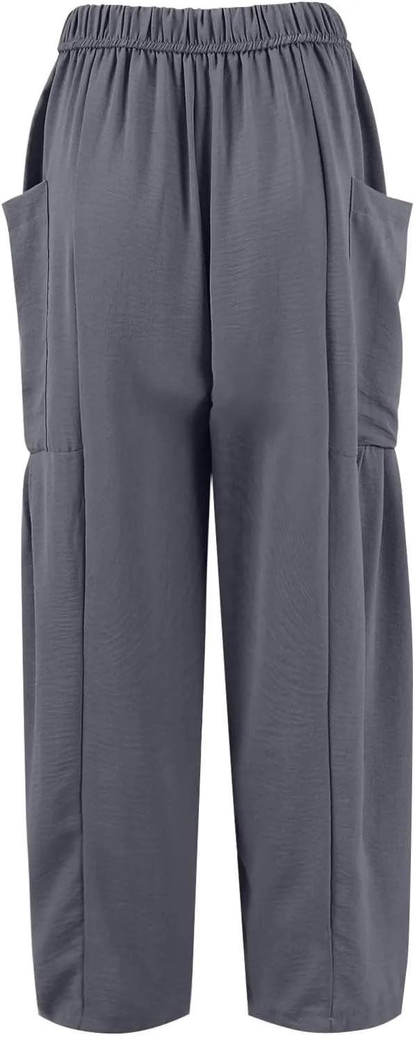 TWGONE Women's Palazzo Pants Wide Leg Loose High Waist Flowy Lounge Pants Beach Drawstring Slacks with Pockets