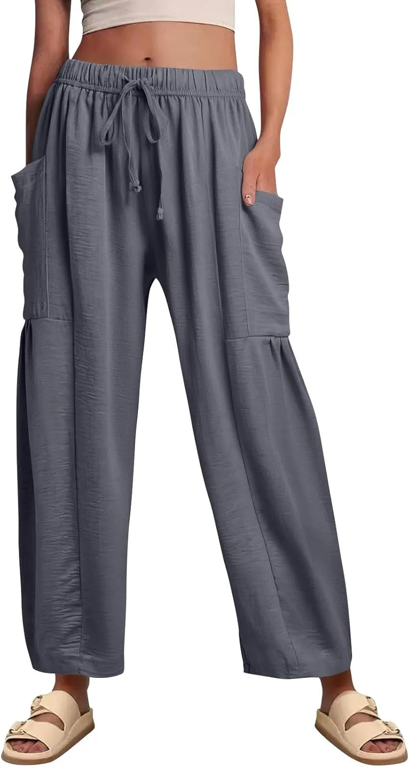 TWGONE Women's Palazzo Pants Wide Leg Loose High Waist Flowy Lounge Pants Beach Drawstring Slacks with Pockets