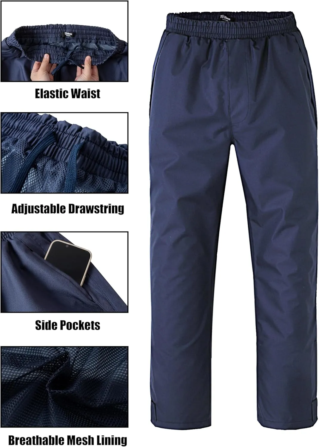 Ubon Rain Pants for Women Waterproof - Packable Hiking Pants Outdoor Rain Over Pants, Golf Rain Pants