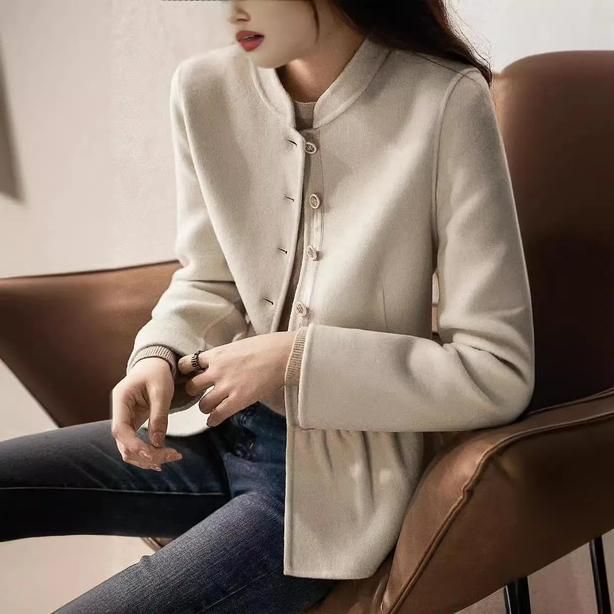 utcoco Womens 2024 Fall Slim Fit Cropped Blazers Single Breasted Wool Coats Casual Peplum Jackets Tops