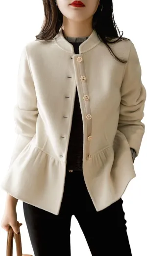 utcoco Womens 2024 Fall Slim Fit Cropped Blazers Single Breasted Wool Coats Casual Peplum Jackets Tops