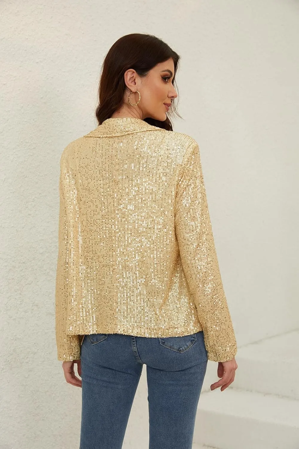 utcoco Womens Sequin Blazer Casual Long Sleeve Open Front Sparkle Blazer Jacket