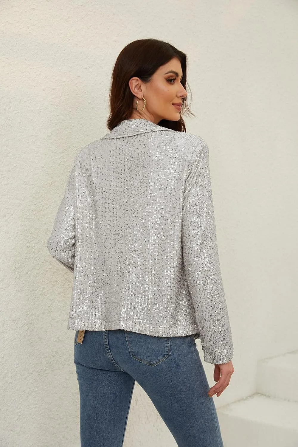 utcoco Womens Sequin Blazer Casual Long Sleeve Open Front Sparkle Blazer Jacket