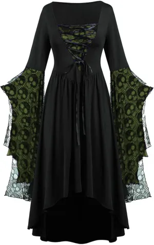 Vacation Halloween Dresses for Women Sleeve V Neck Lace Skull Midi Vintage Goth Thermal Fuzzy Dresses Women