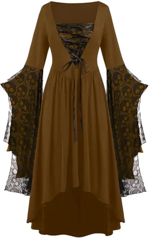 Vacation Halloween Dresses for Women Sleeve V Neck Lace Skull Midi Vintage Goth Thermal Fuzzy Dresses Women