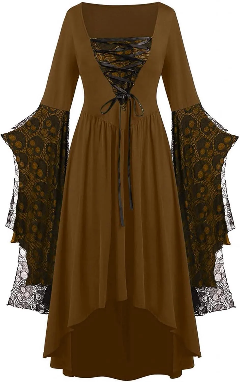 Vacation Halloween Dresses for Women Sleeve V Neck Lace Skull Midi Vintage Goth Thermal Fuzzy Dresses Women