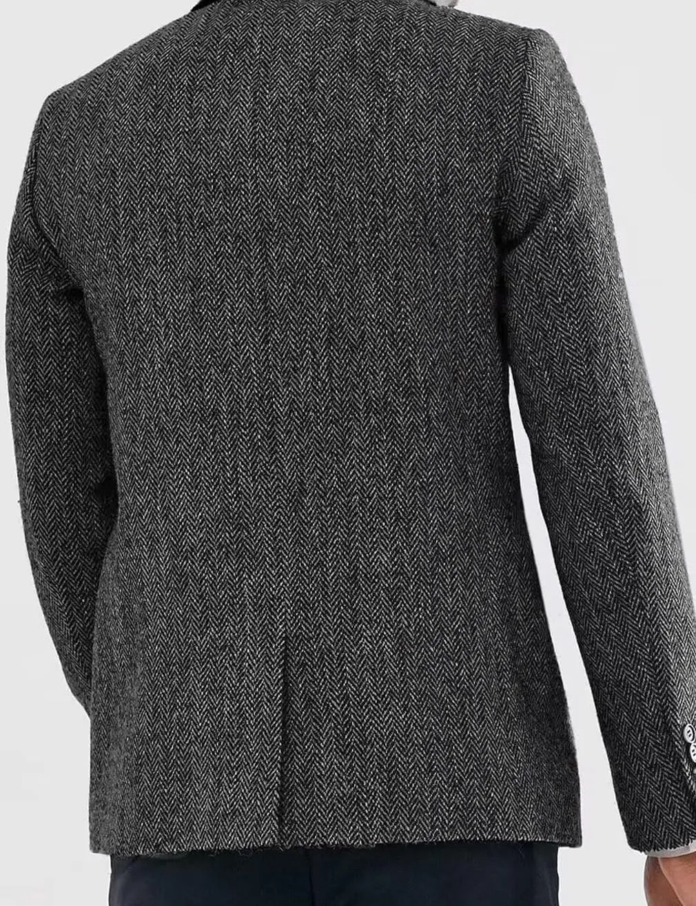 VENNYNG Brown Men's Tweed Blazer Suit Jacket with Elbow Patches Single Breasted Male Short Vintage Trench Coat