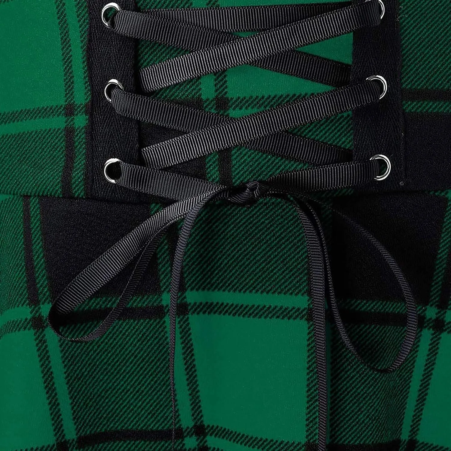 Vintage Gothic Plaid Mini Skirts for Women Lace-Up High Waist Flowy Skater Skirts Summer Casual Pleated Flare Skirt