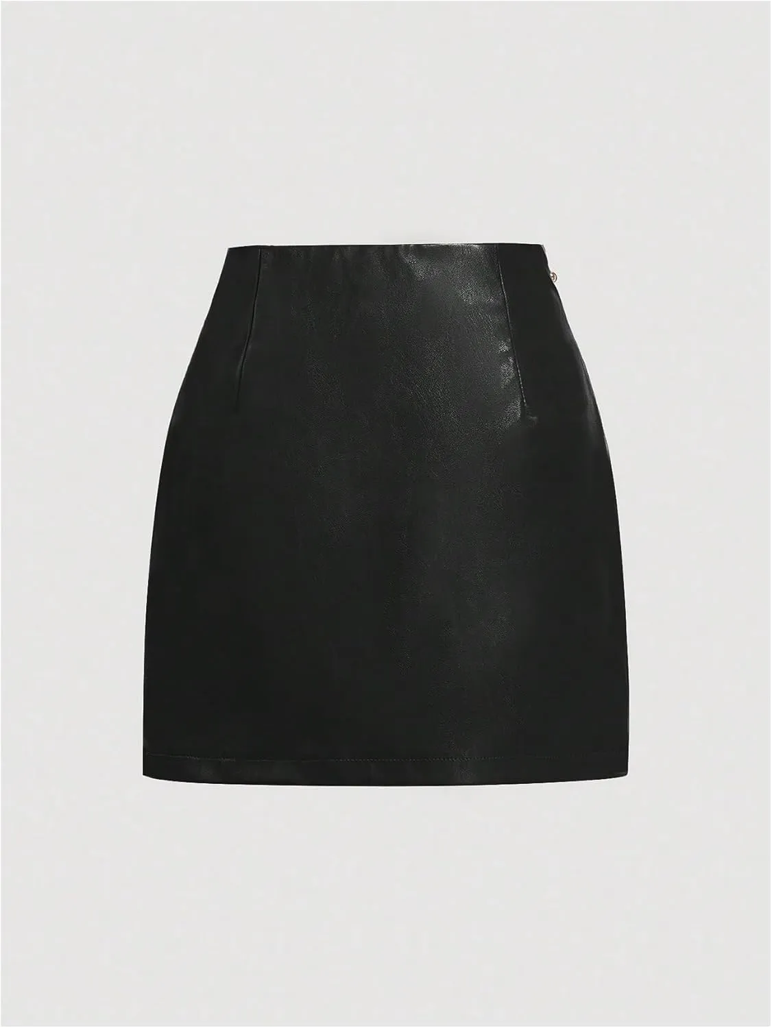 WDIRARA Women's Side Slit Metallic Trim High Waisted Faux Leather Short Skirts