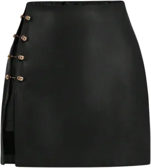 WDIRARA Women's Side Slit Metallic Trim High Waisted Faux Leather Short Skirts