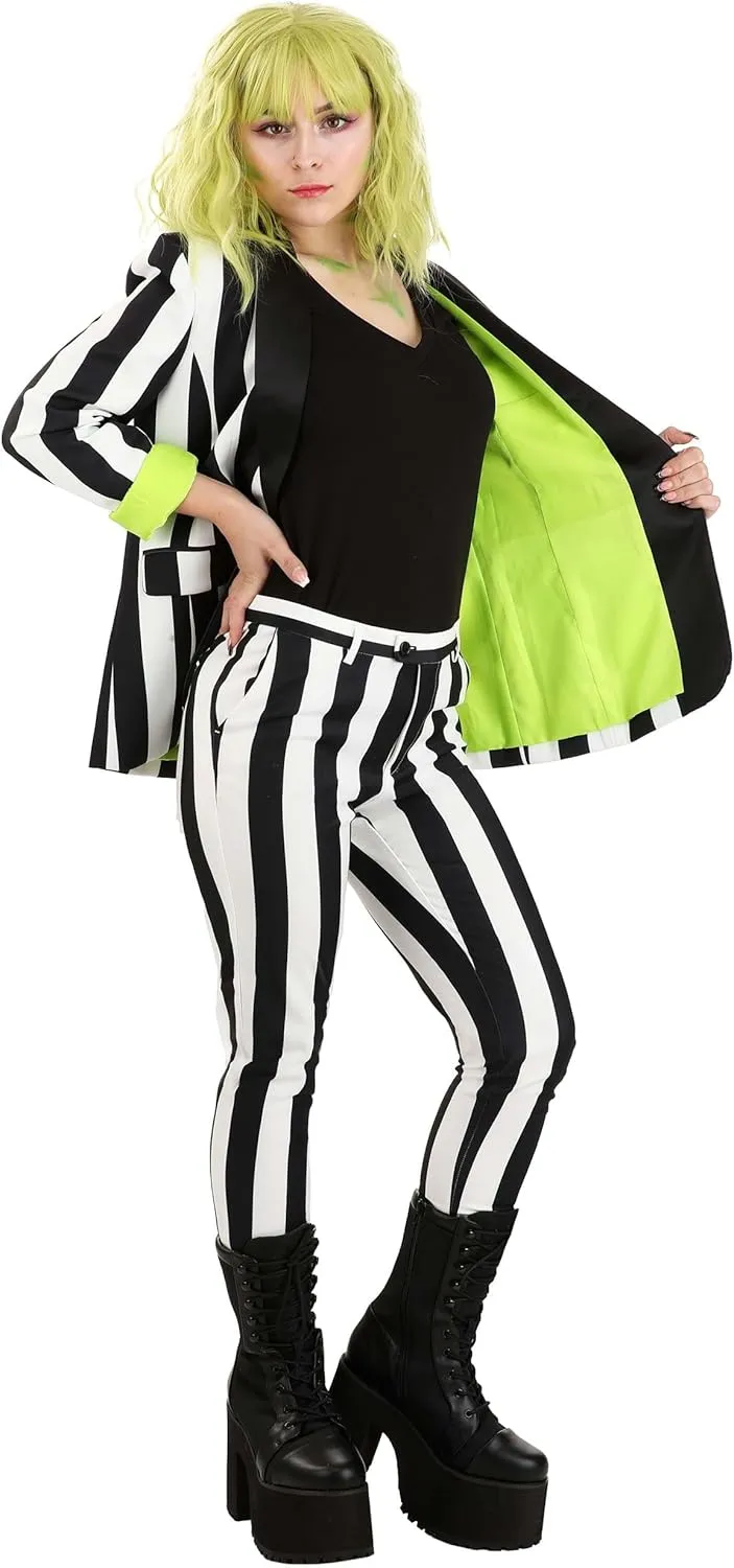 White and Black Stripe Women's Blazer | Mischievous Movie Character Themed Costume Jacket for Cosplay, Halloween