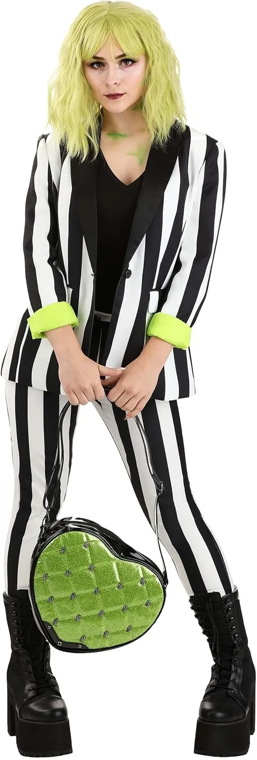 White and Black Stripe Women's Blazer | Mischievous Movie Character Themed Costume Jacket for Cosplay, Halloween