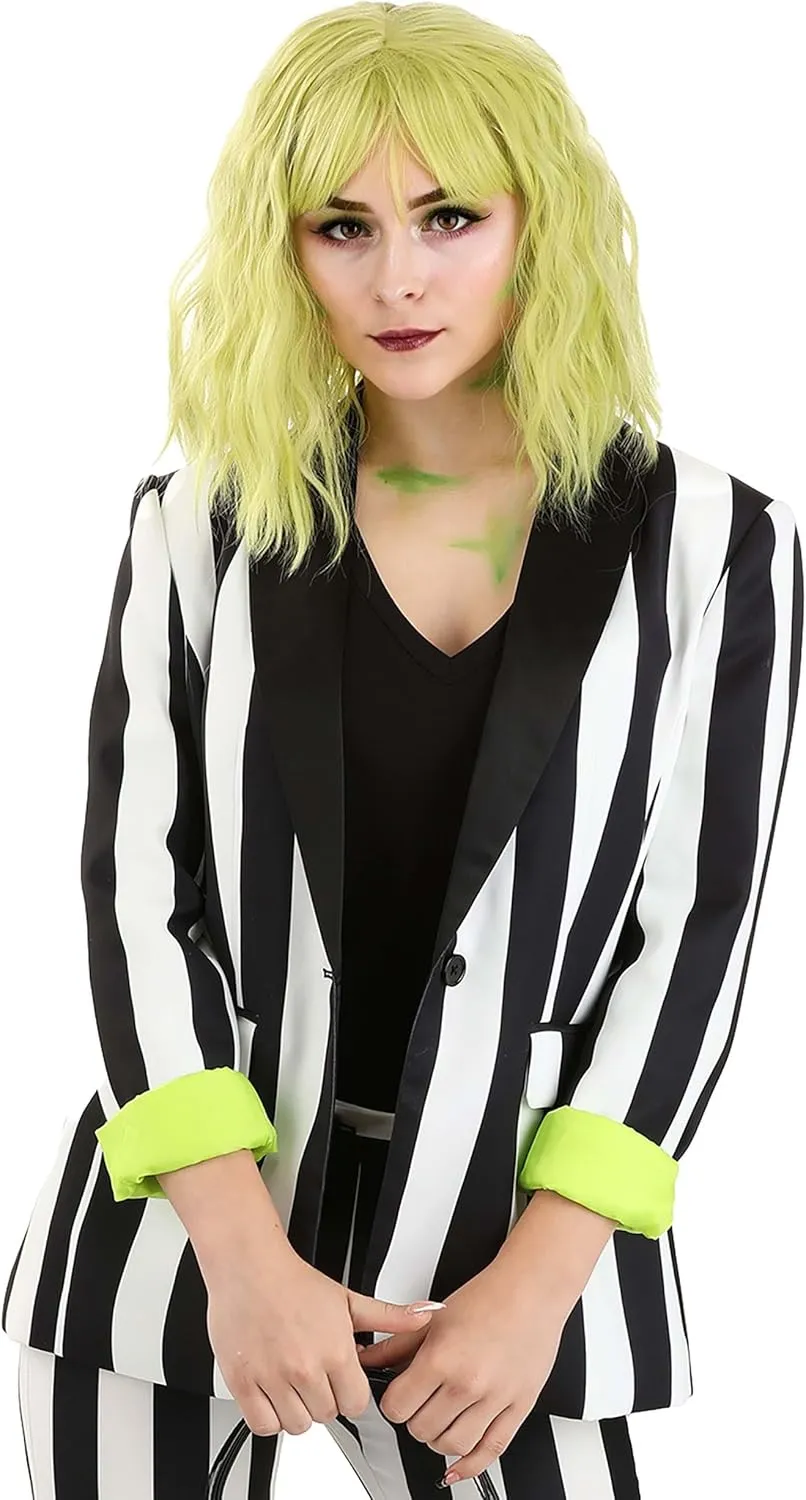 White and Black Stripe Women's Blazer | Mischievous Movie Character Themed Costume Jacket for Cosplay, Halloween