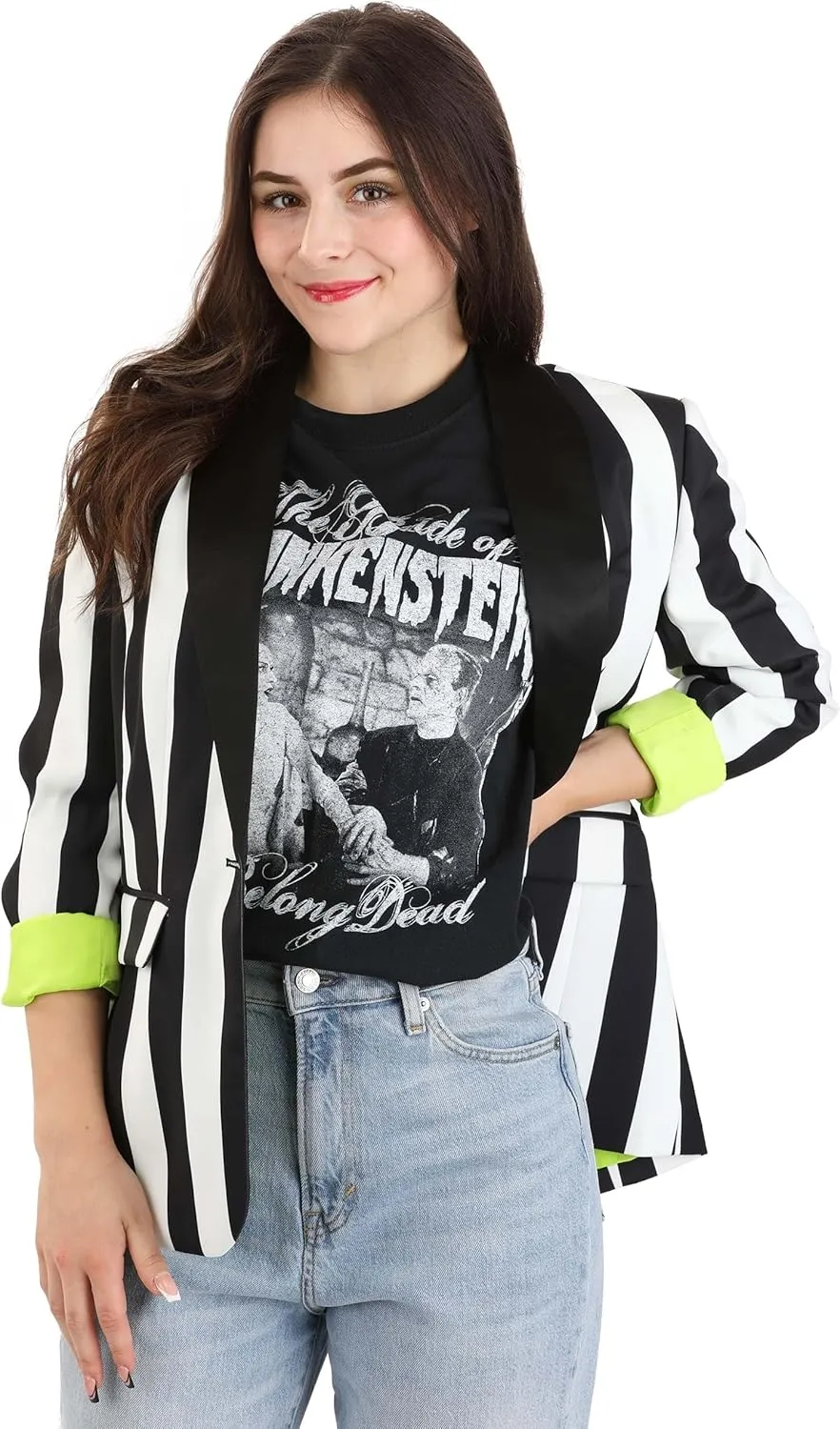White and Black Stripe Women's Blazer | Mischievous Movie Character Themed Costume Jacket for Cosplay, Halloween