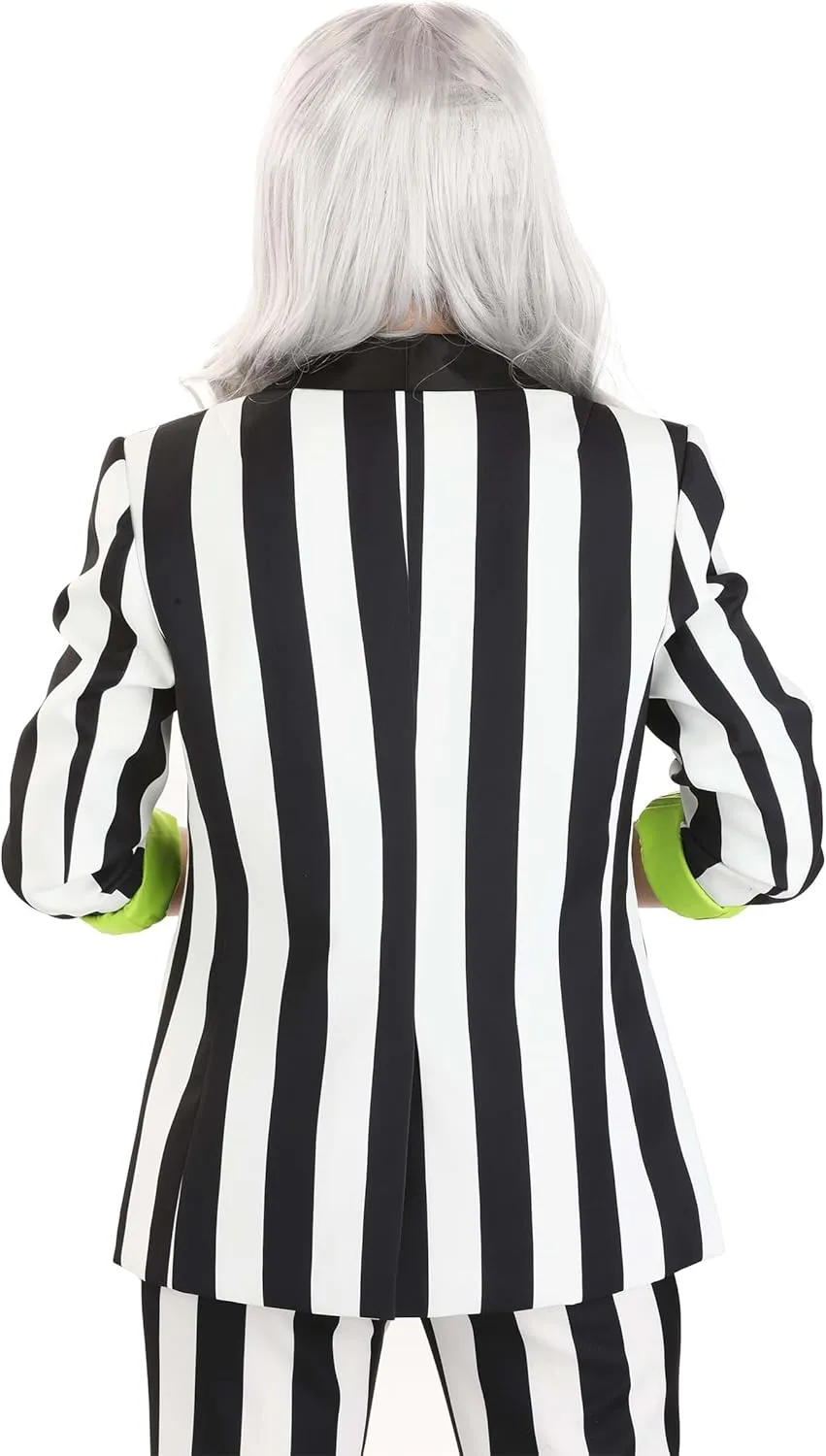 White and Black Stripe Women's Blazer | Mischievous Movie Character Themed Costume Jacket for Cosplay, Halloween