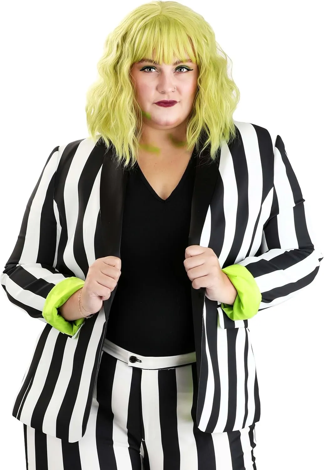 White and Black Stripe Women's Blazer | Mischievous Movie Character Themed Costume Jacket for Cosplay, Halloween
