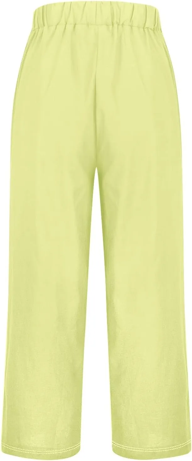 Wide Band Linen Pants Spring Woman Drawstring Linen Pants Work Pants Office Casual High Waisted