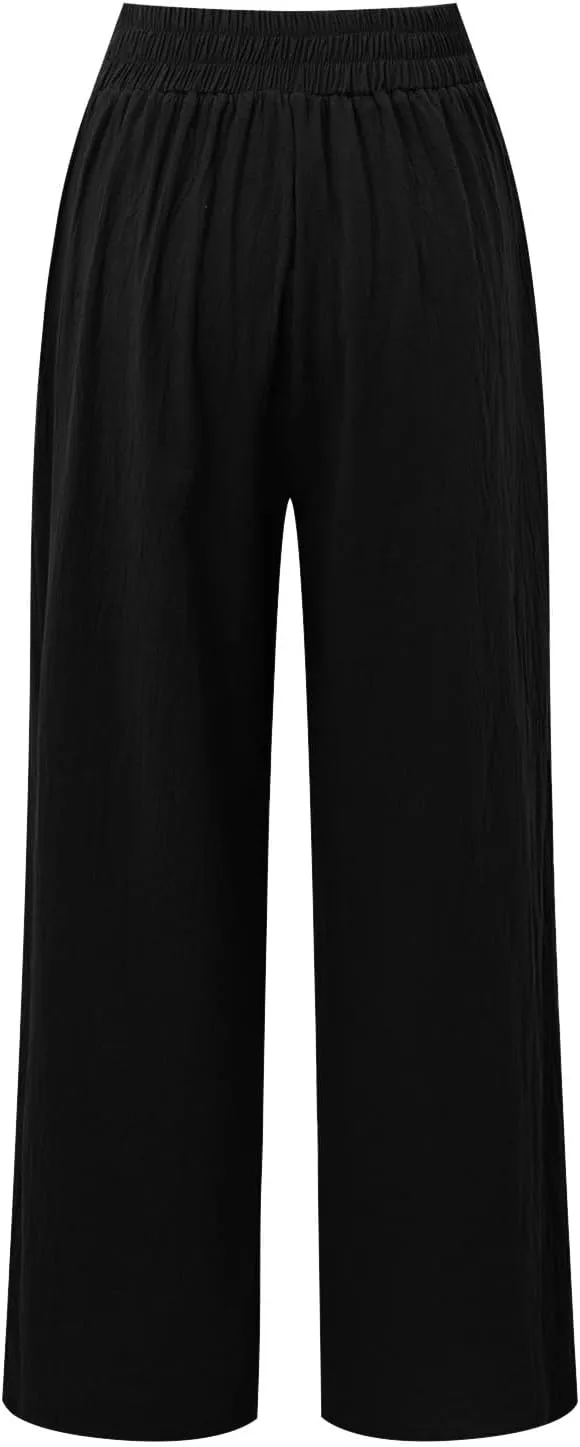 Wide Leg Cotton Pants for Women High Waist Wide Leg Loose Palazzo Beach Pants High Waist Plus Size Lounge Palazzo Trousers