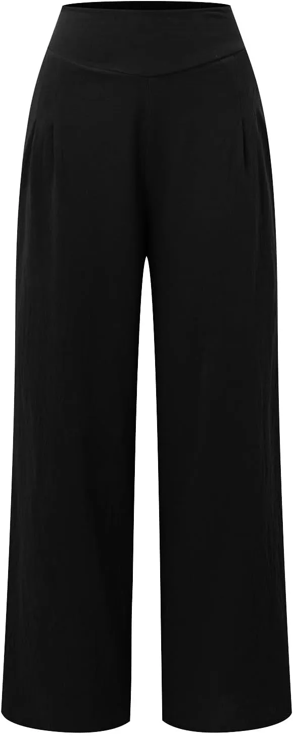 Wide Leg Cotton Pants for Women High Waist Wide Leg Loose Palazzo Beach Pants High Waist Plus Size Lounge Palazzo Trousers