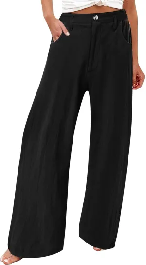 Wide Leg Dress Pants for Women Business Casual High Waisted Linen Palazzo Pants Casual Summer Work Trousers w/Pockets