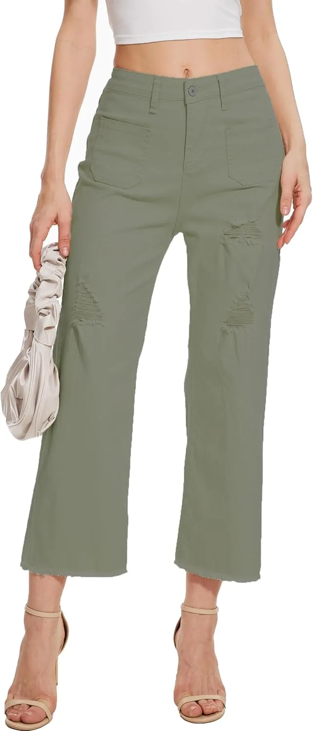 Wide Leg Jeans for Women Trendy High Waisted Flare Jeans Cropped Pants Stretchy Baggy