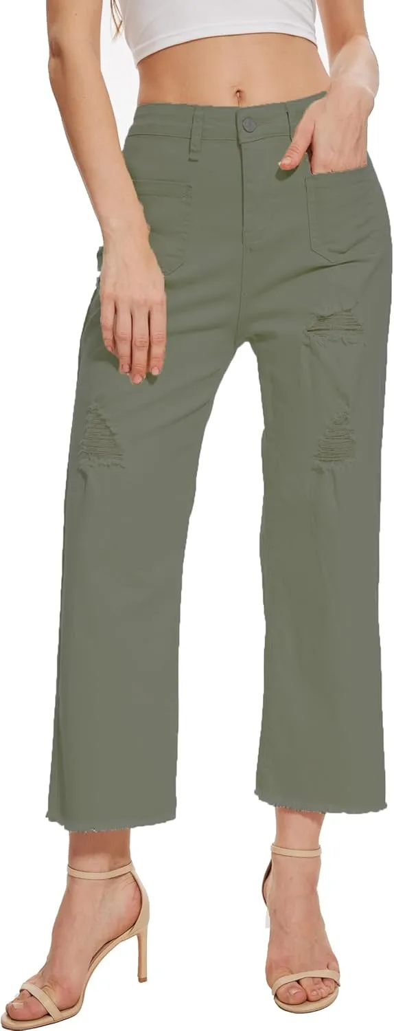 Wide Leg Jeans for Women Trendy High Waisted Flare Jeans Cropped Pants Stretchy Baggy