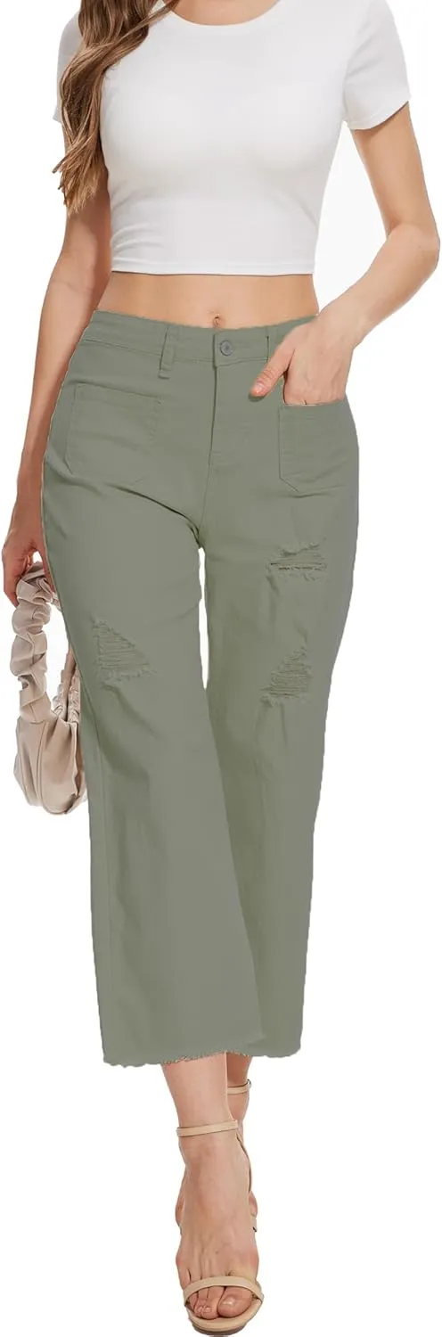 Wide Leg Jeans for Women Trendy High Waisted Flare Jeans Cropped Pants Stretchy Baggy