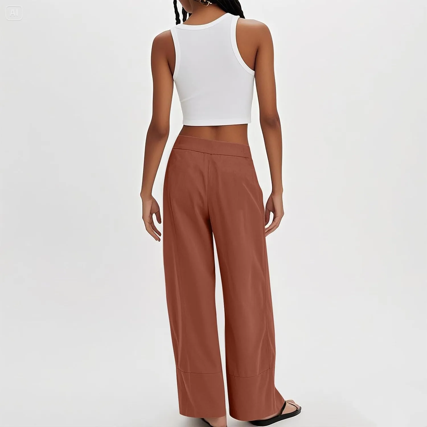 Wide Leg Linen Pants for Women Baggy Elastic High Waisted Palazzo Pants Boho Summer Beach Flowy Pants with Pockets