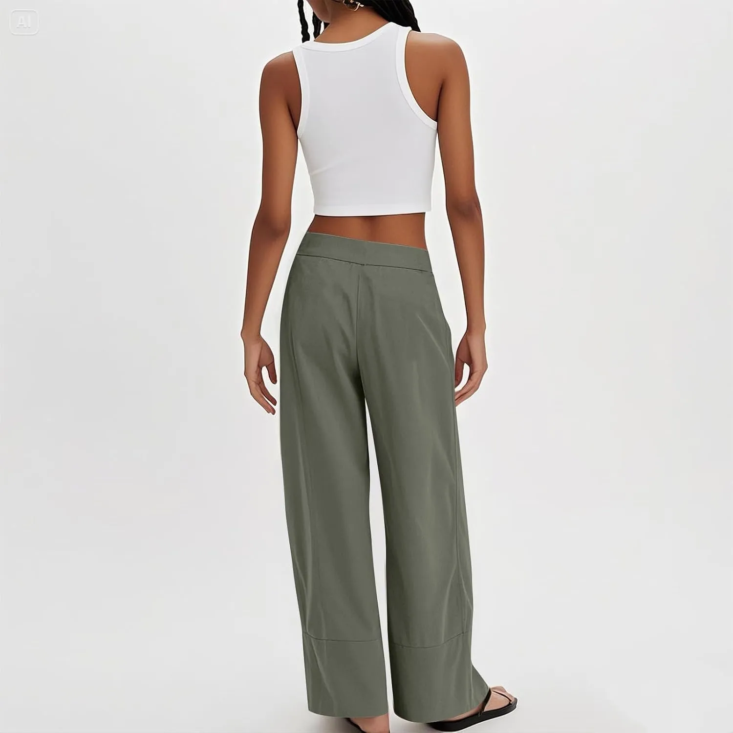 Wide Leg Linen Pants for Women Baggy Elastic High Waisted Palazzo Pants Boho Summer Beach Flowy Pants with Pockets