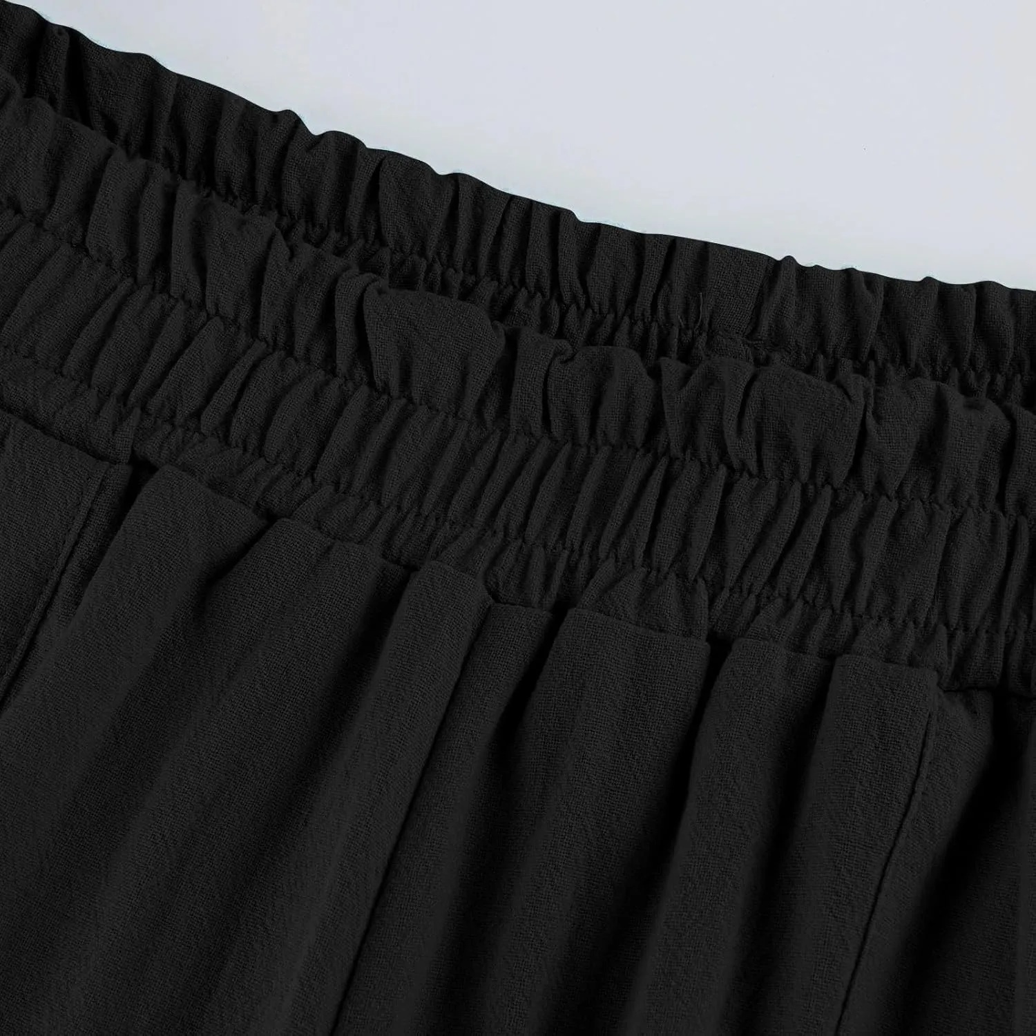 Wide Leg Linen Pants for Women Summer Palazzo Flowy Capri Palazzo Flowy Pants Casual High Waist Trousers with Pockets